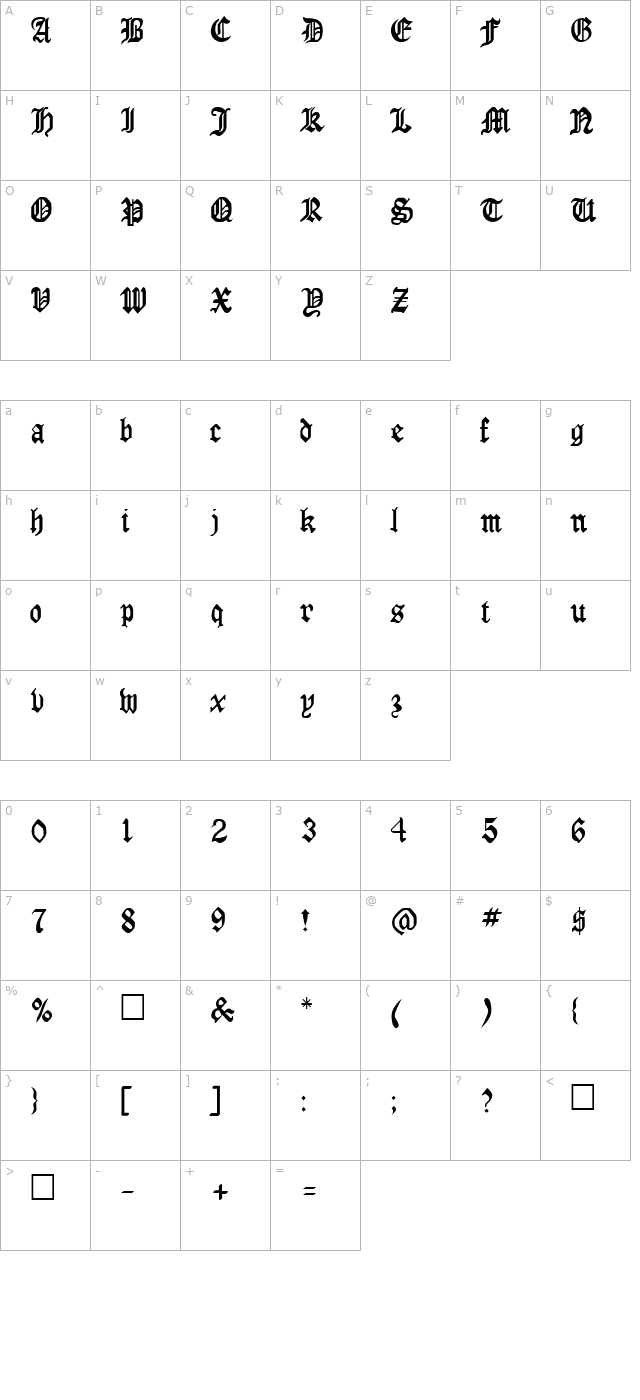 FZ GOTHIC 4 character map