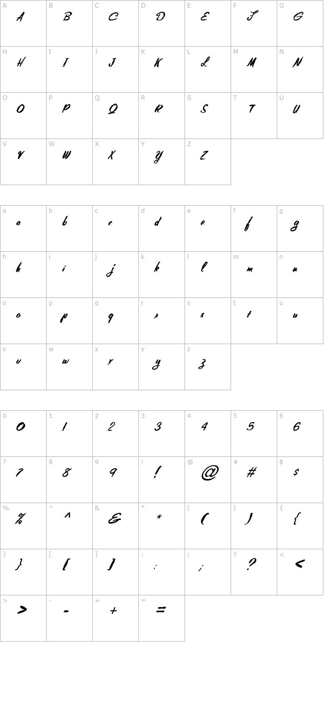 FZ HAND 10 MANGLED ITALIC character map