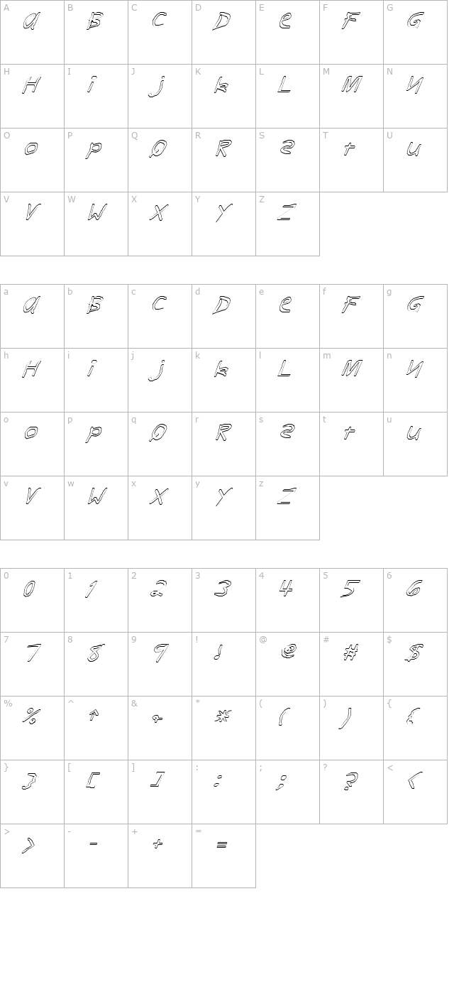 fz-hand-11-hollow-italic character map