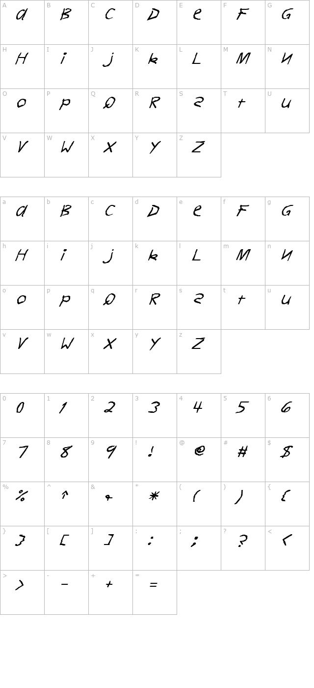 FZ HAND 11 ITALIC character map