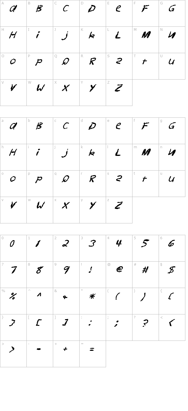 FZ HAND 11 MANGLED ITALIC character map