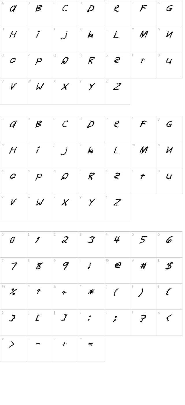 fz-hand-11-spiked-italic character map