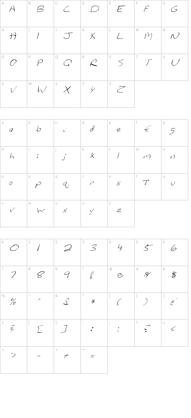 FZ HAND 12 ITALIC character map