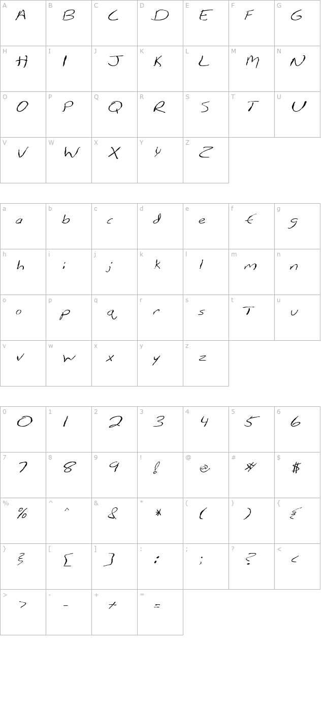 FZ HAND 12 MANGLED ITALIC character map