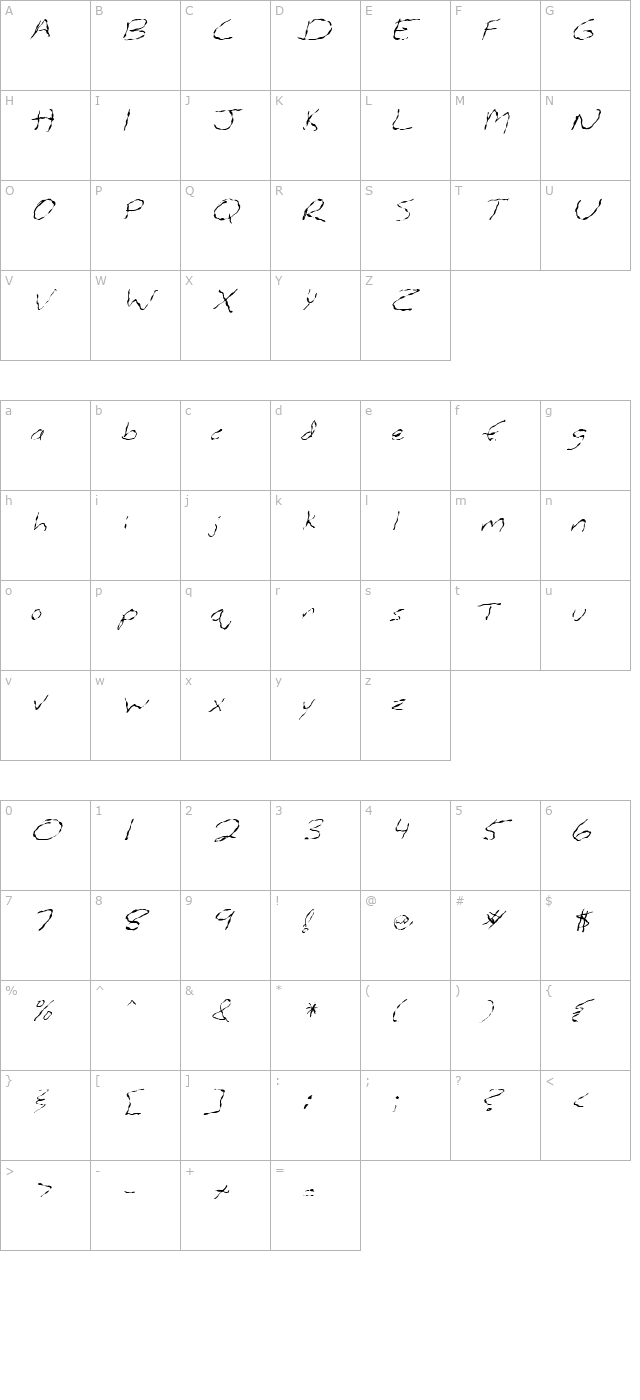 FZ HAND 12 WAVEY ITALIC character map