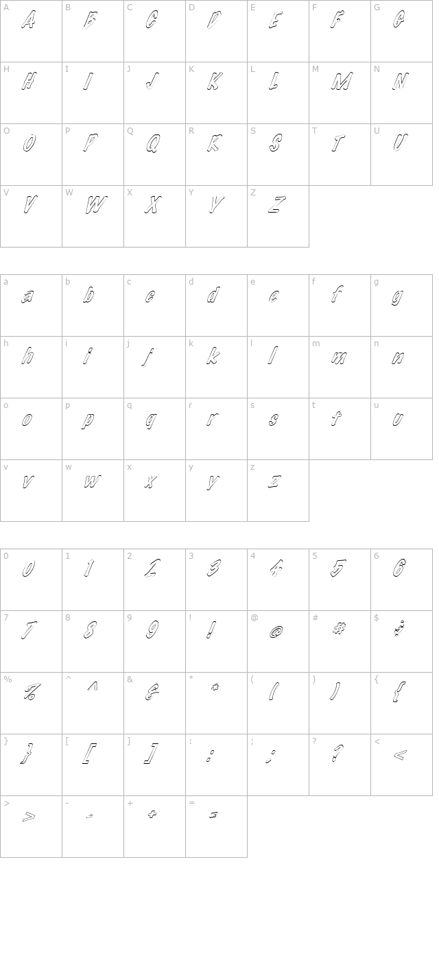 fz-hand-14-hollow-italic character map