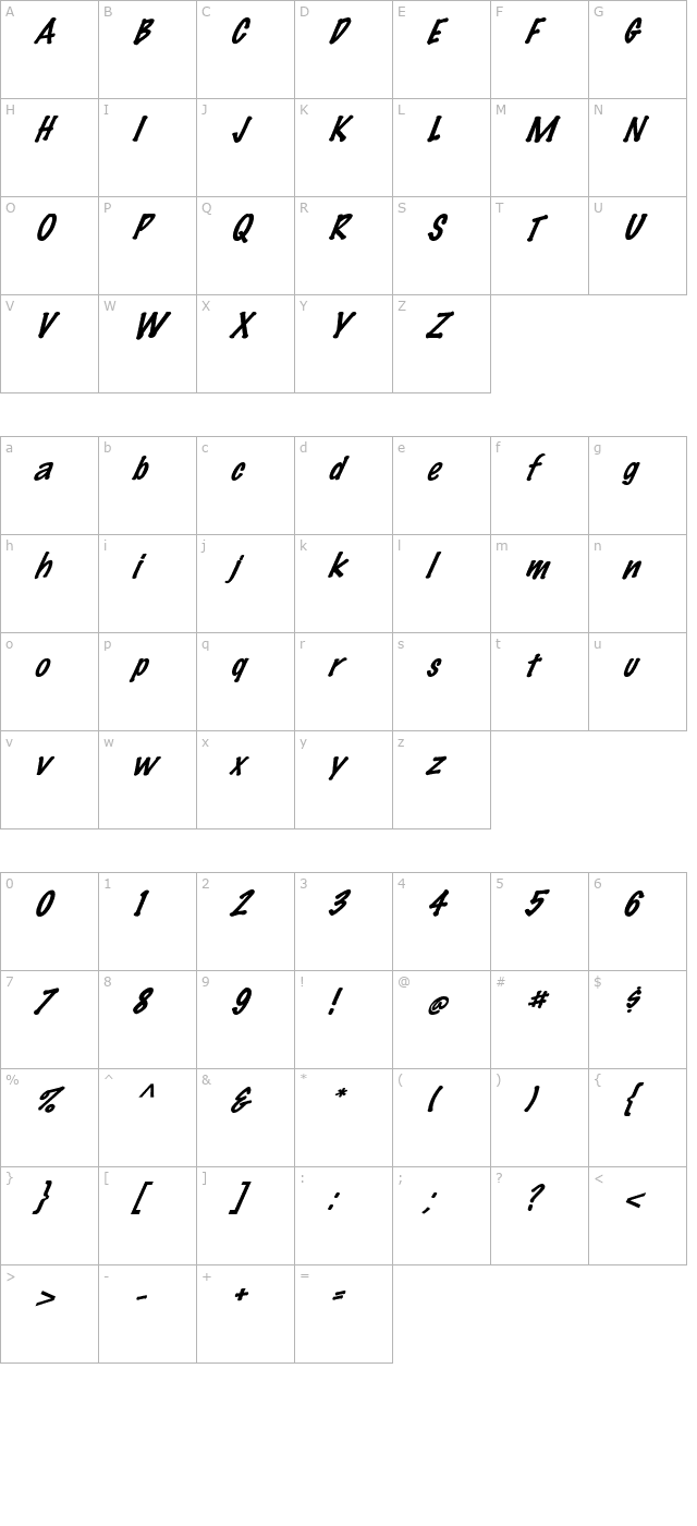 FZ HAND 14 ITALIC character map