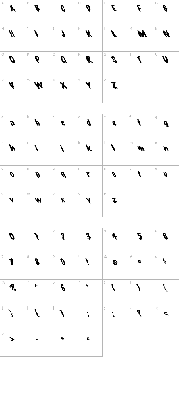 FZ HAND 14 MANGLED LEFTY character map