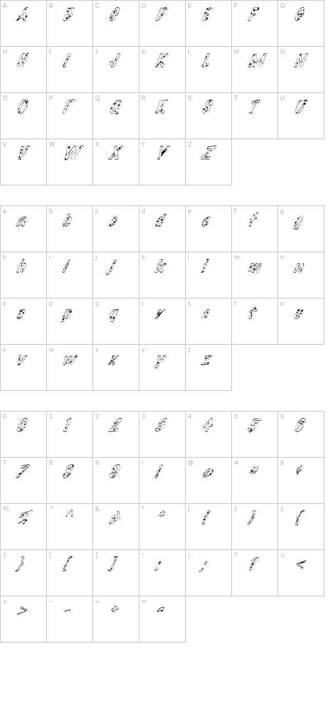 FZ HAND 14 SPOTTED ITALIC character map