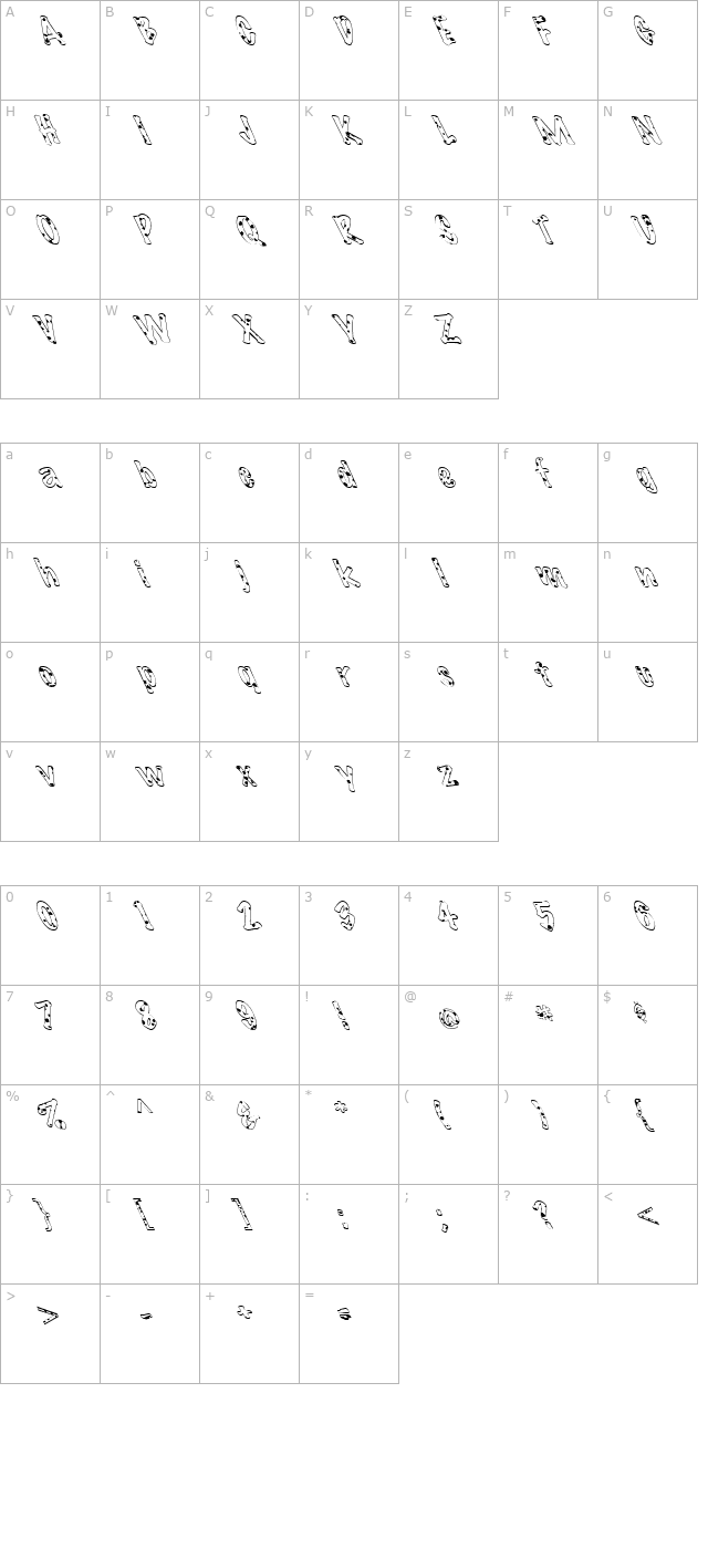 FZ HAND 14 SPOTTED LEFTY character map