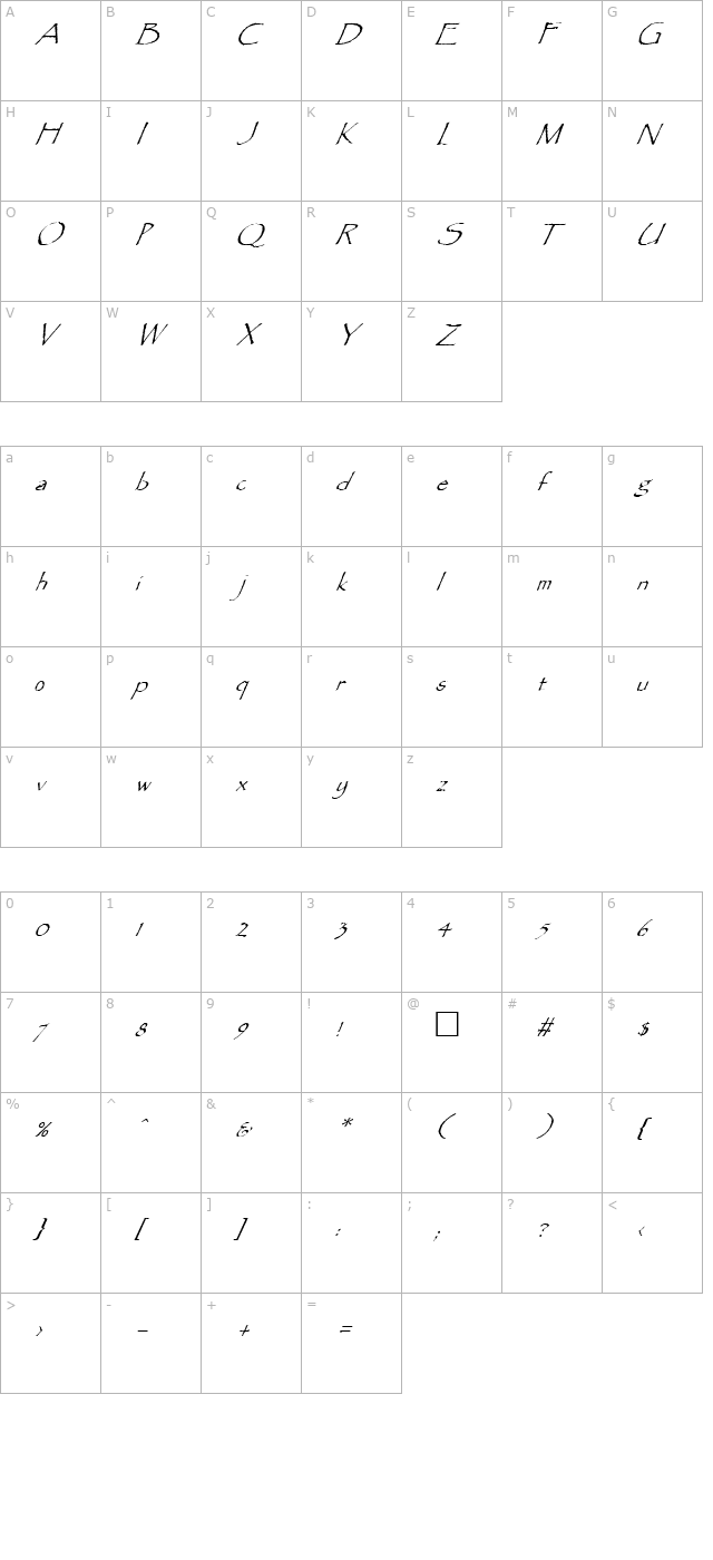 fz-hand-16-italic character map