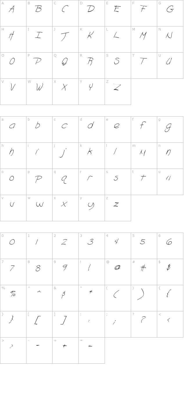 FZ HAND 18 ITALIC character map