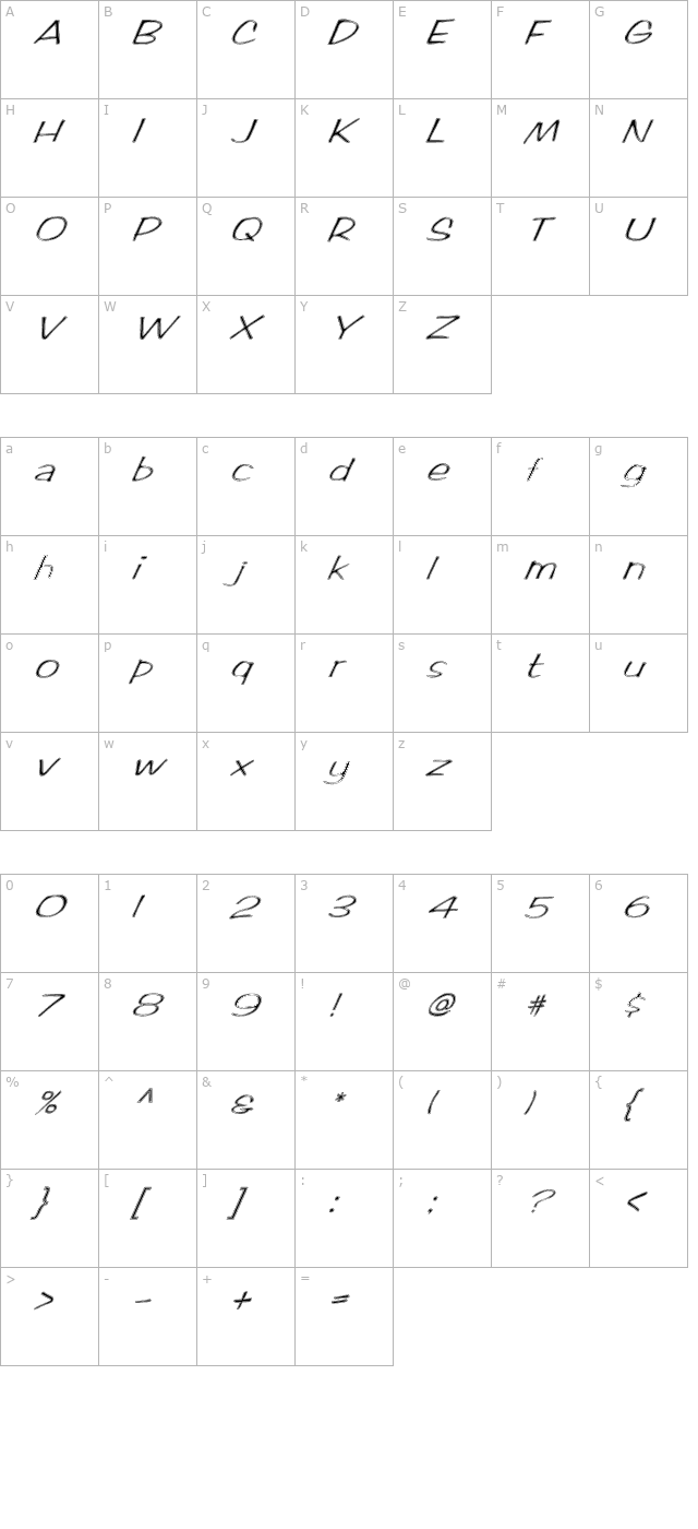 FZ HAND 2 CONTOUR ITALIC character map