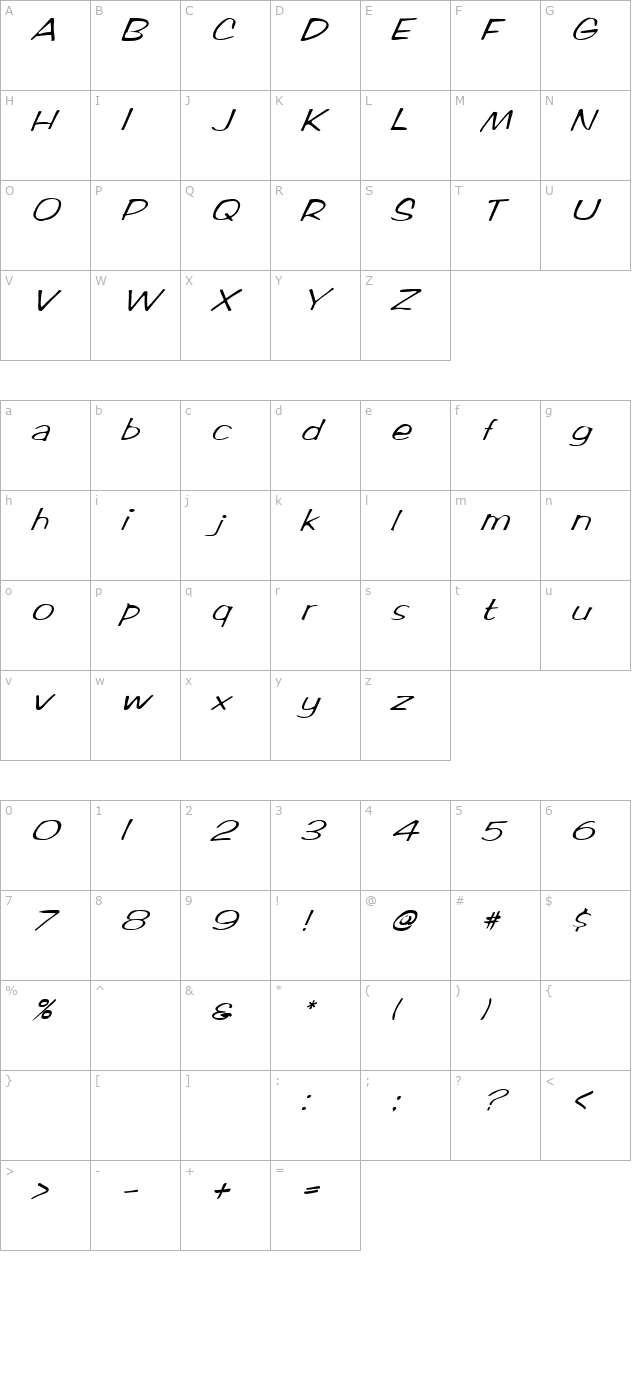 fz-hand-2-italic character map