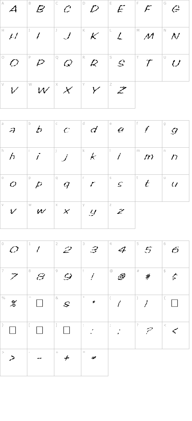 FZ HAND 2 WAVEY ITALIC character map