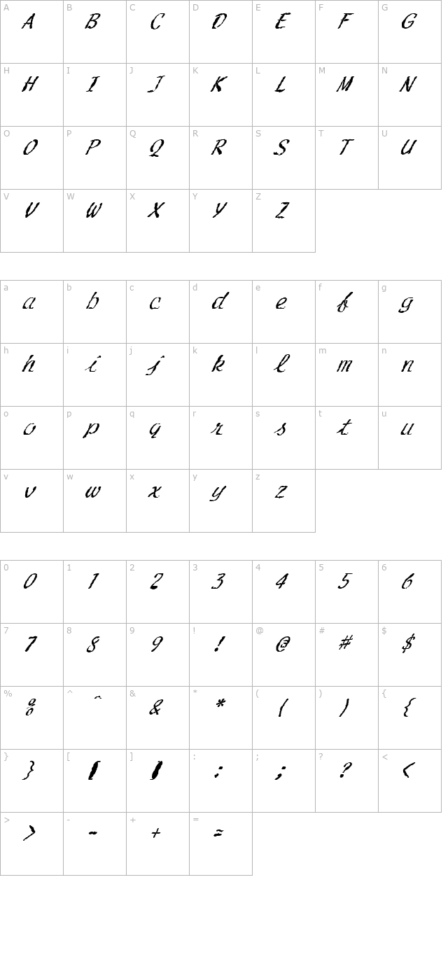 FZ HAND 20 MANGLED ITALIC character map