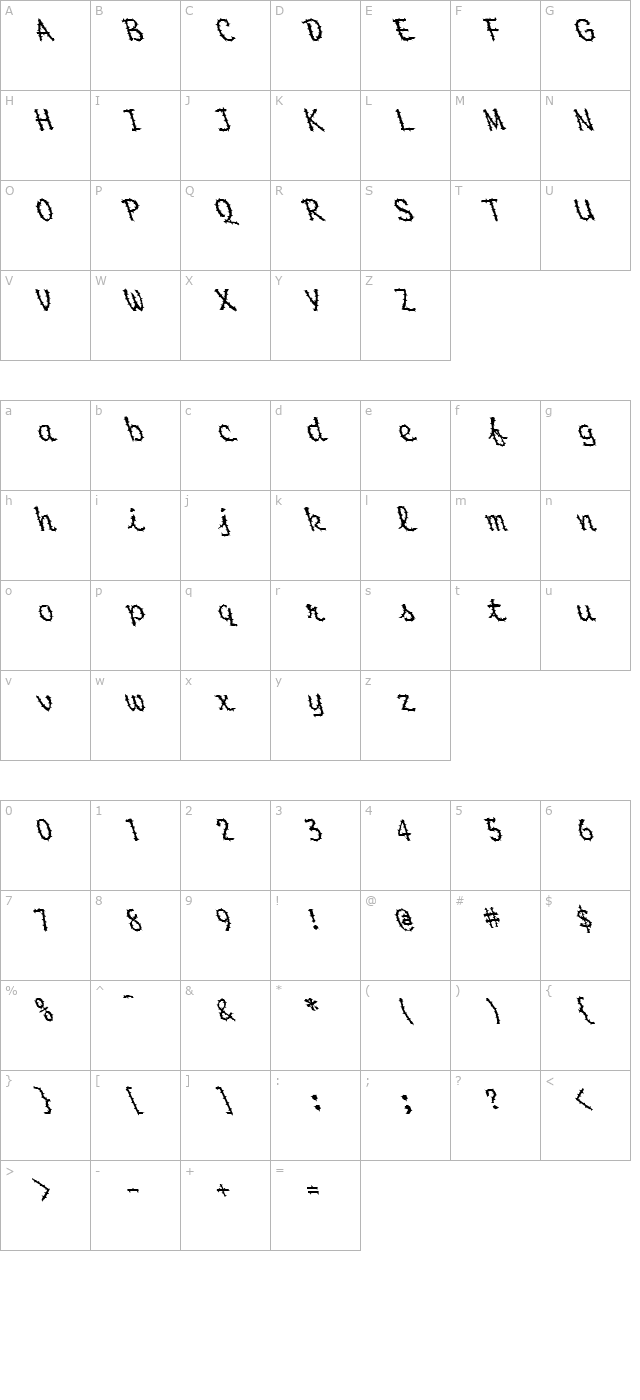 FZ HAND 20 SPIKED LEFTY character map