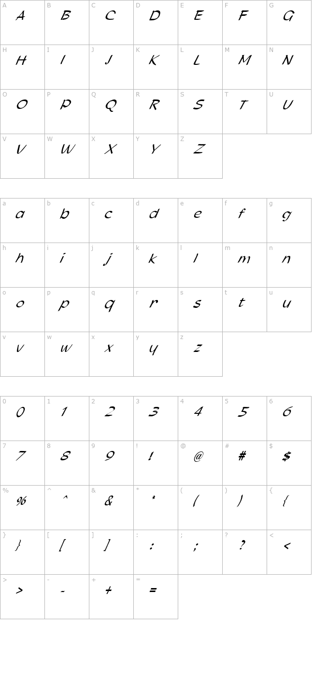 fz-hand-21-italic character map