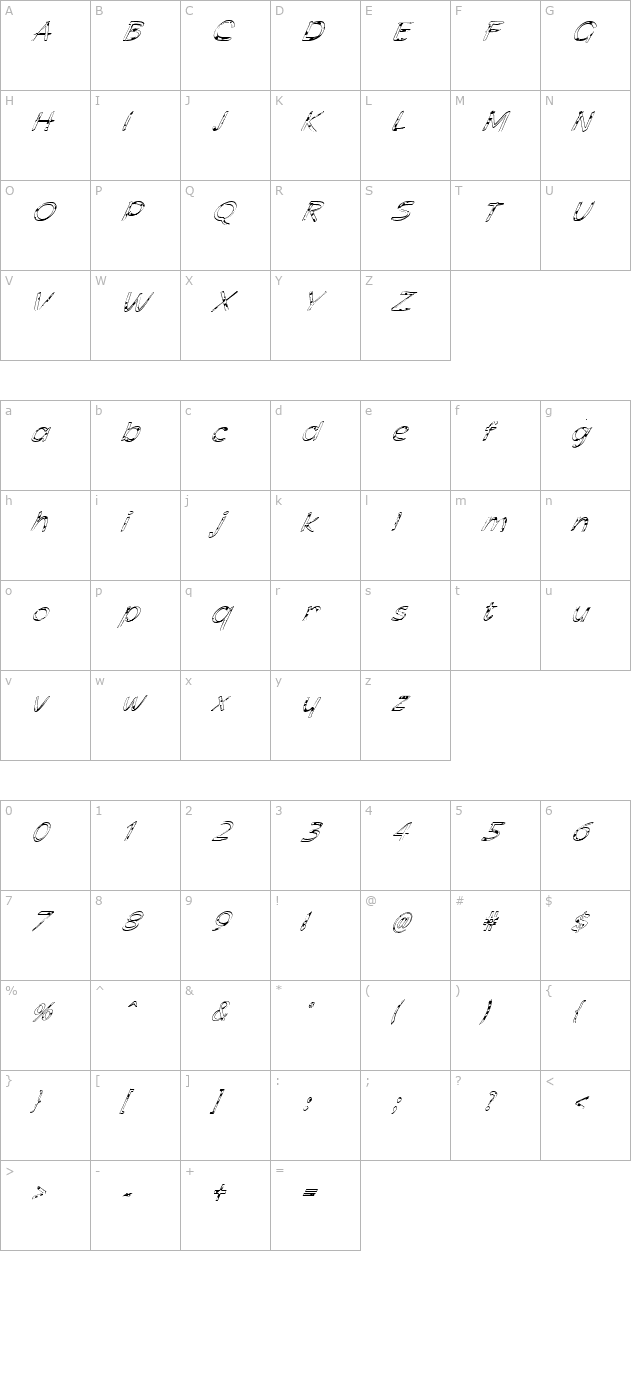 FZ HAND 21 SPOTTED ITALIC character map