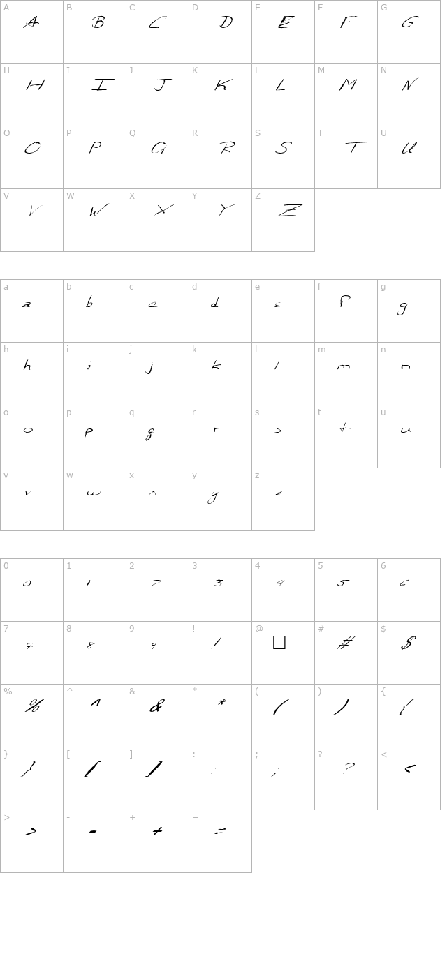 FZ HAND 24 MANGLED ITALIC character map