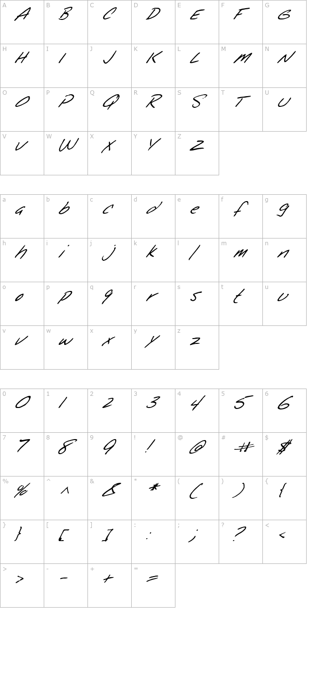 FZ HAND 25 ITALIC character map