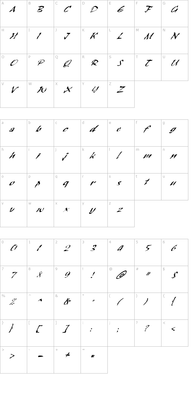 FZ HAND 26 ITALIC character map