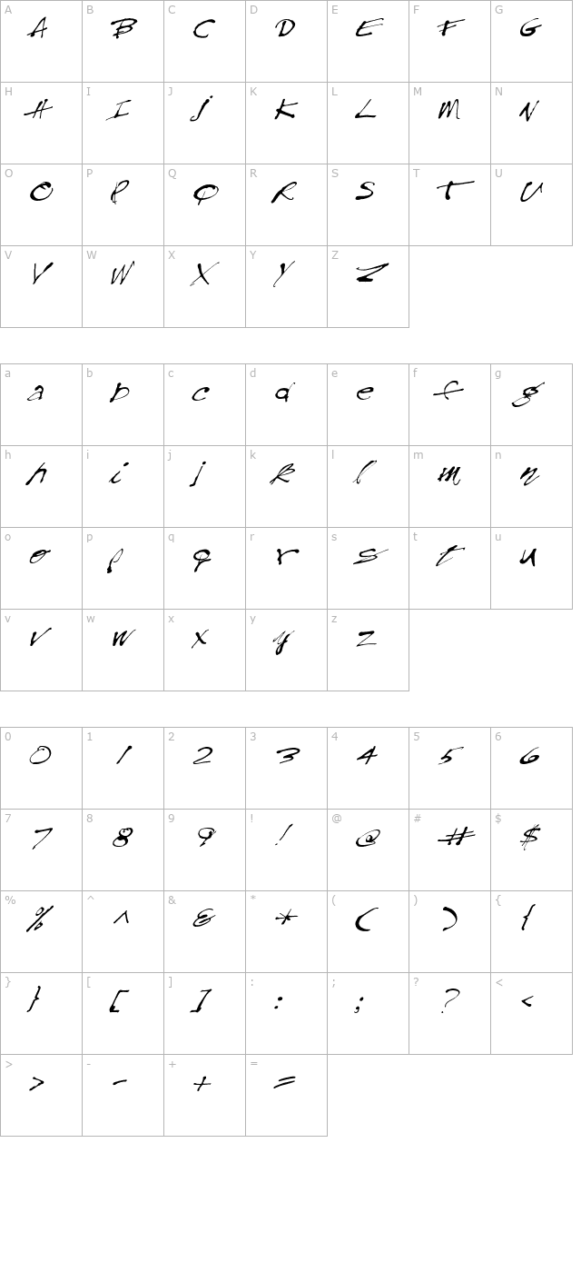 fz-hand-28-italic character map