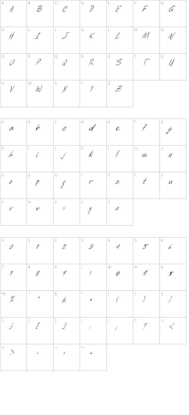 fz-hand-6-italic character map
