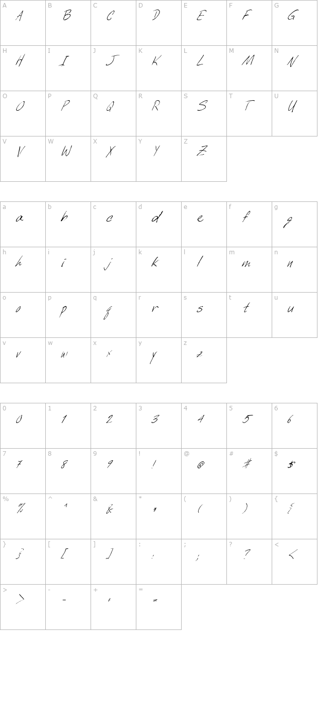 FZ HAND 6 ITALIC character map