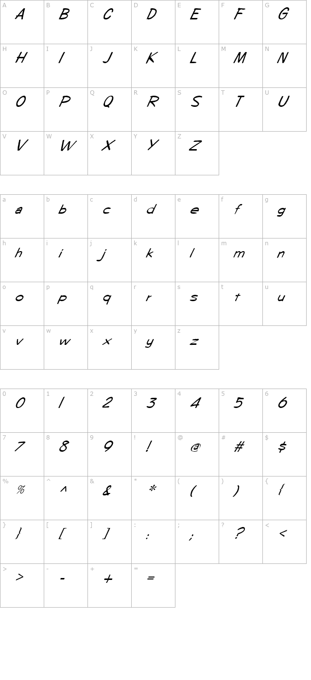 fz-hand-7-italic character map
