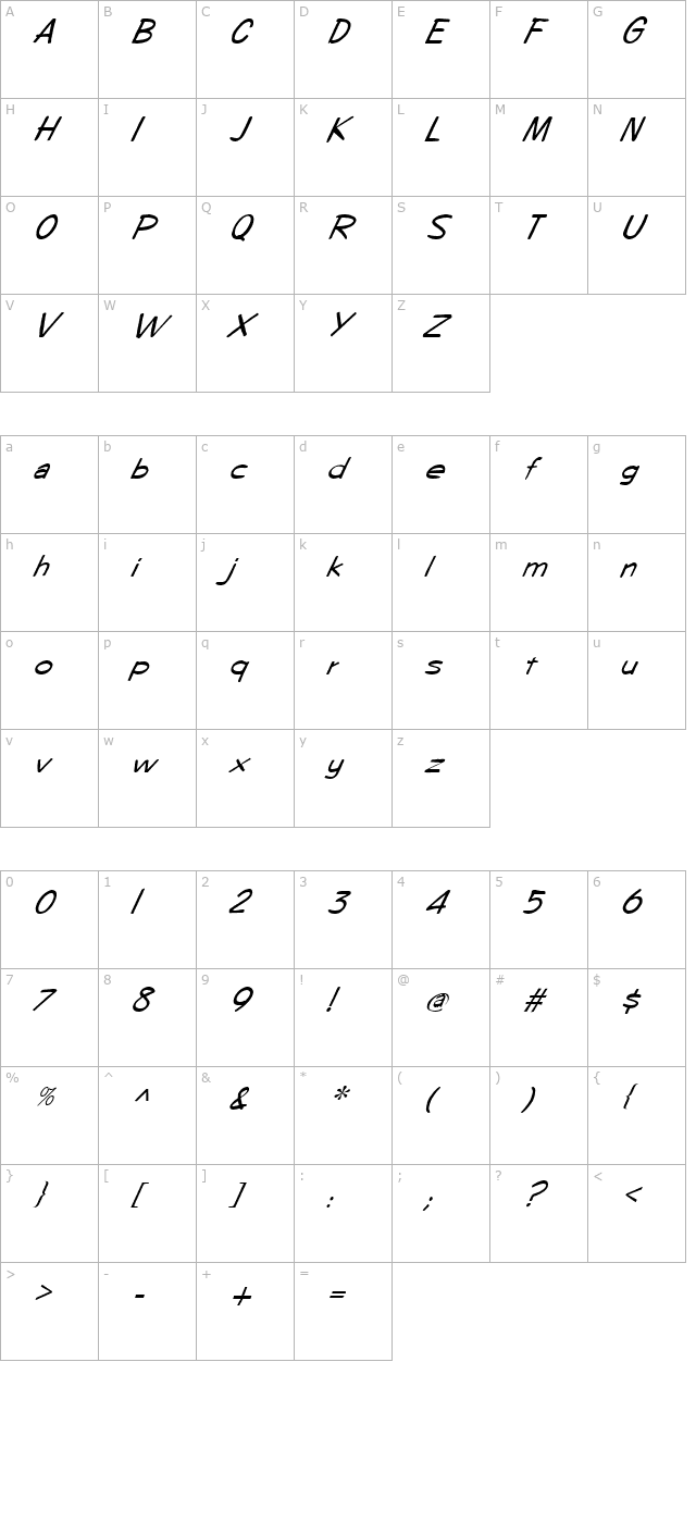 FZ HAND 7 ITALIC character map