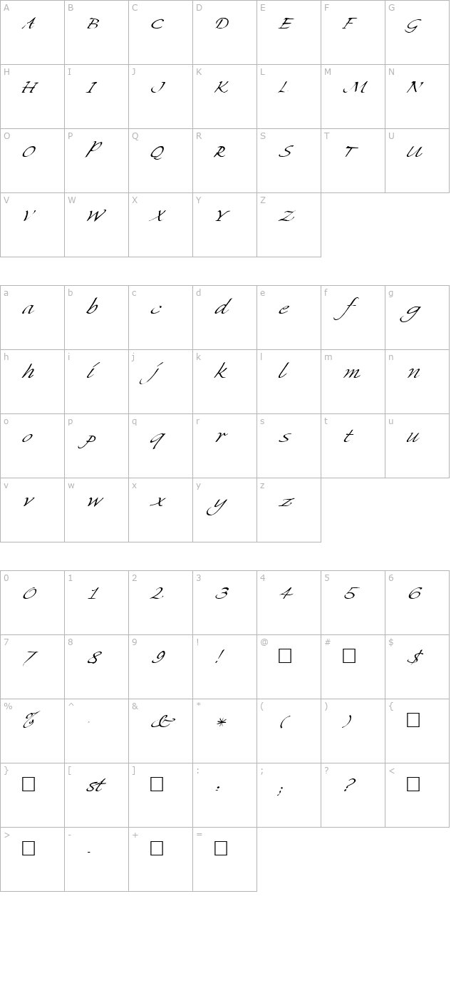 FZ HAND 8 ITALIC character map