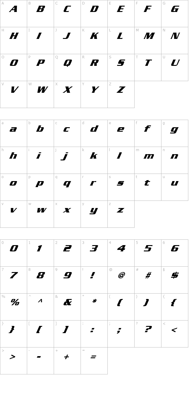 FZ ROMAN 11 ITALIC character map