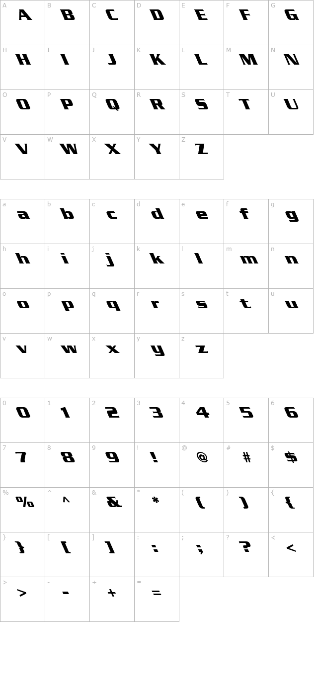 FZ ROMAN 11 LEFTY character map