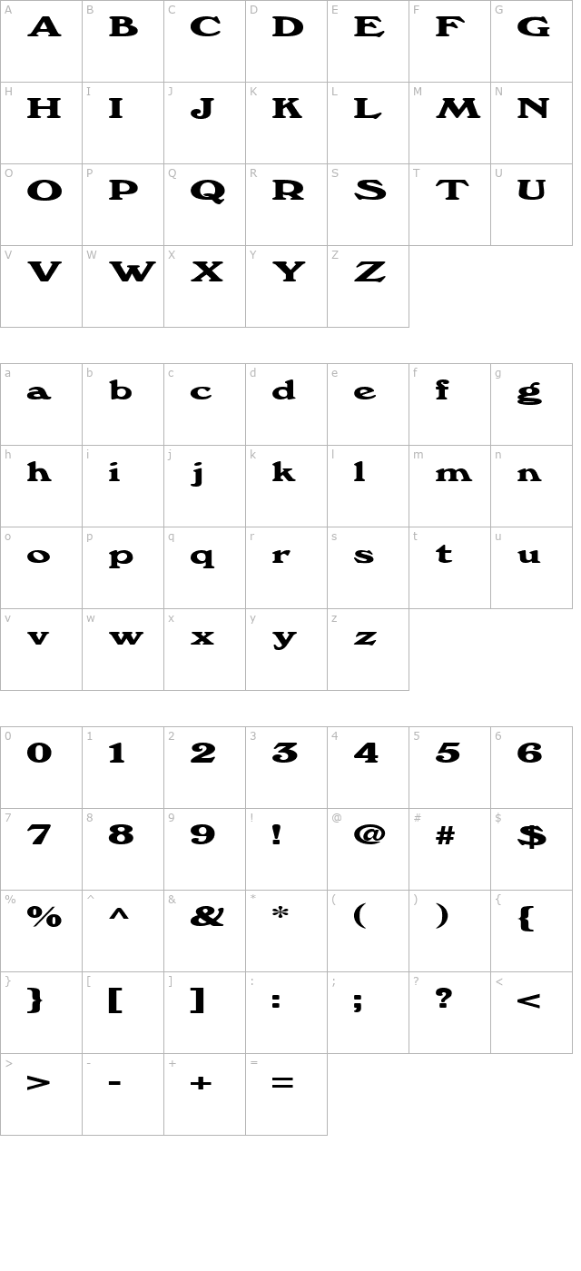 FZ ROMAN 12 EX character map