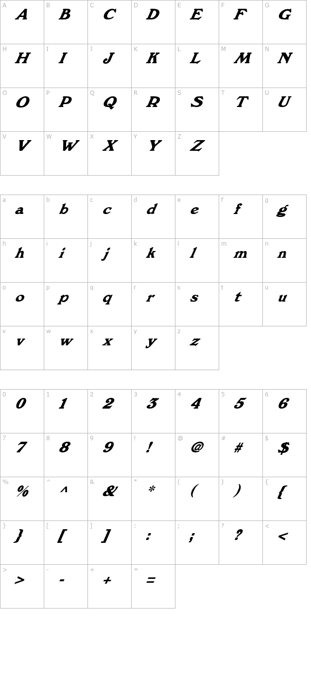 FZ ROMAN 12 ITALIC character map