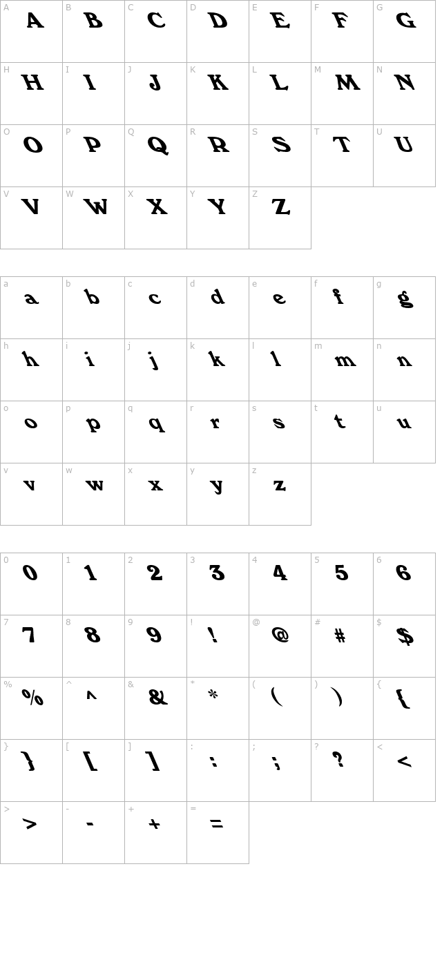 FZ ROMAN 12 LEFTY character map