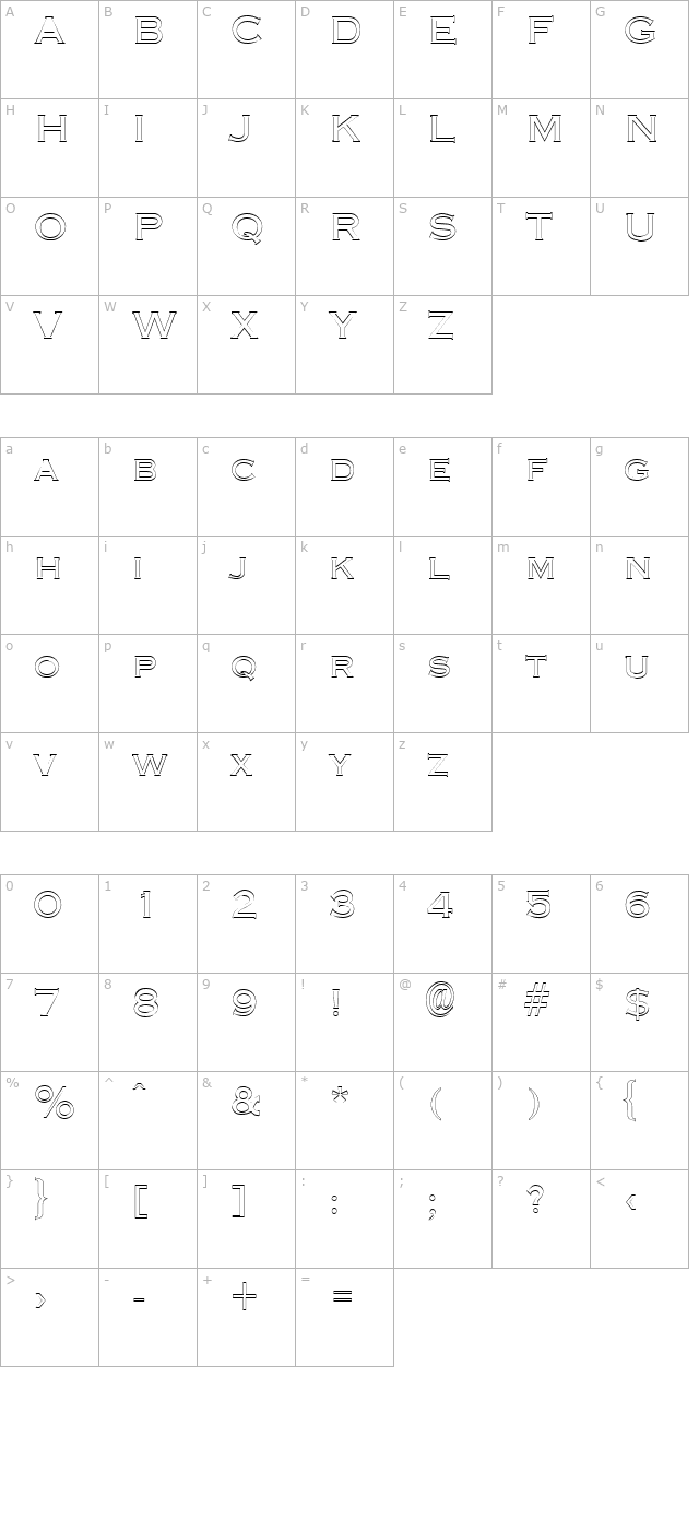 FZ ROMAN 13 HOLLOW character map