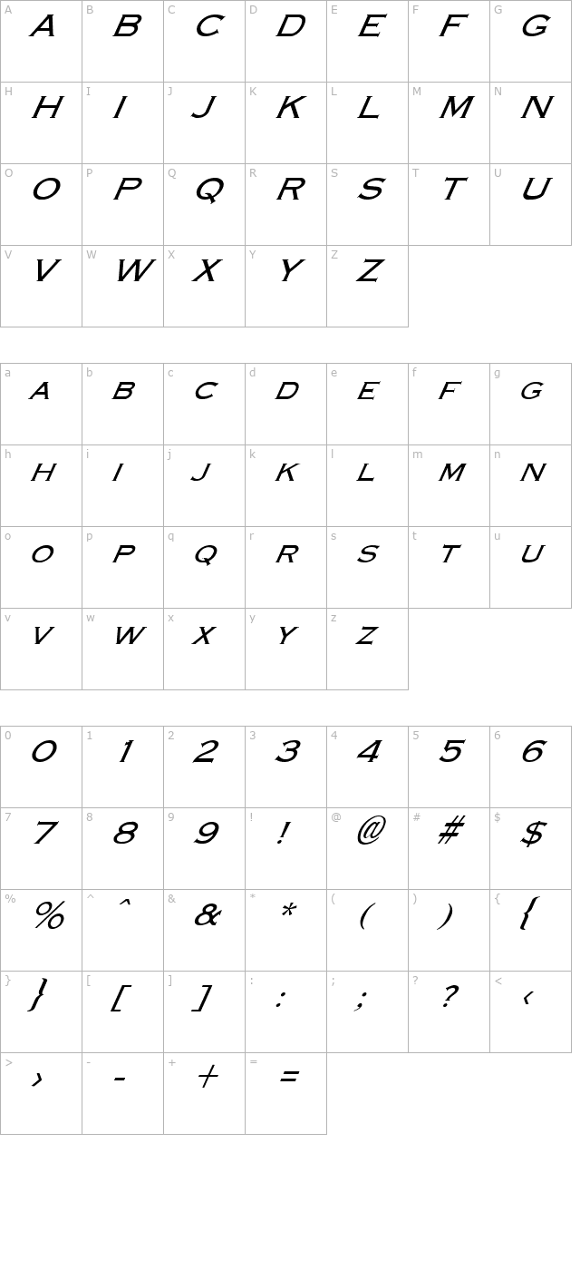 FZ ROMAN 13 ITALIC character map