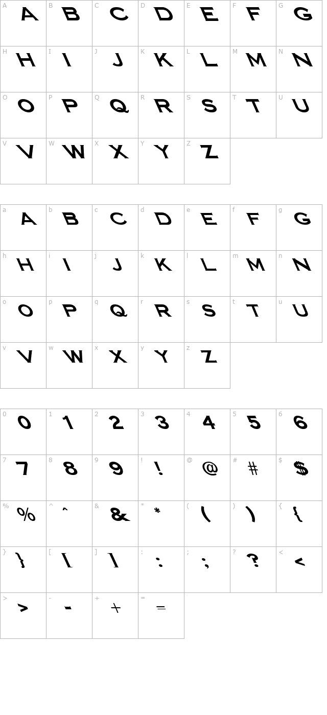 FZ ROMAN 14 LEFTY character map