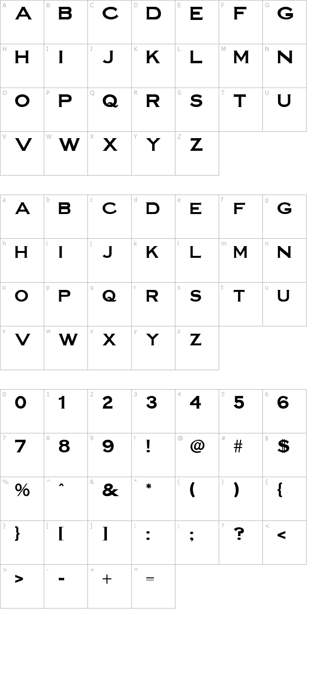 FZ ROMAN 14 character map