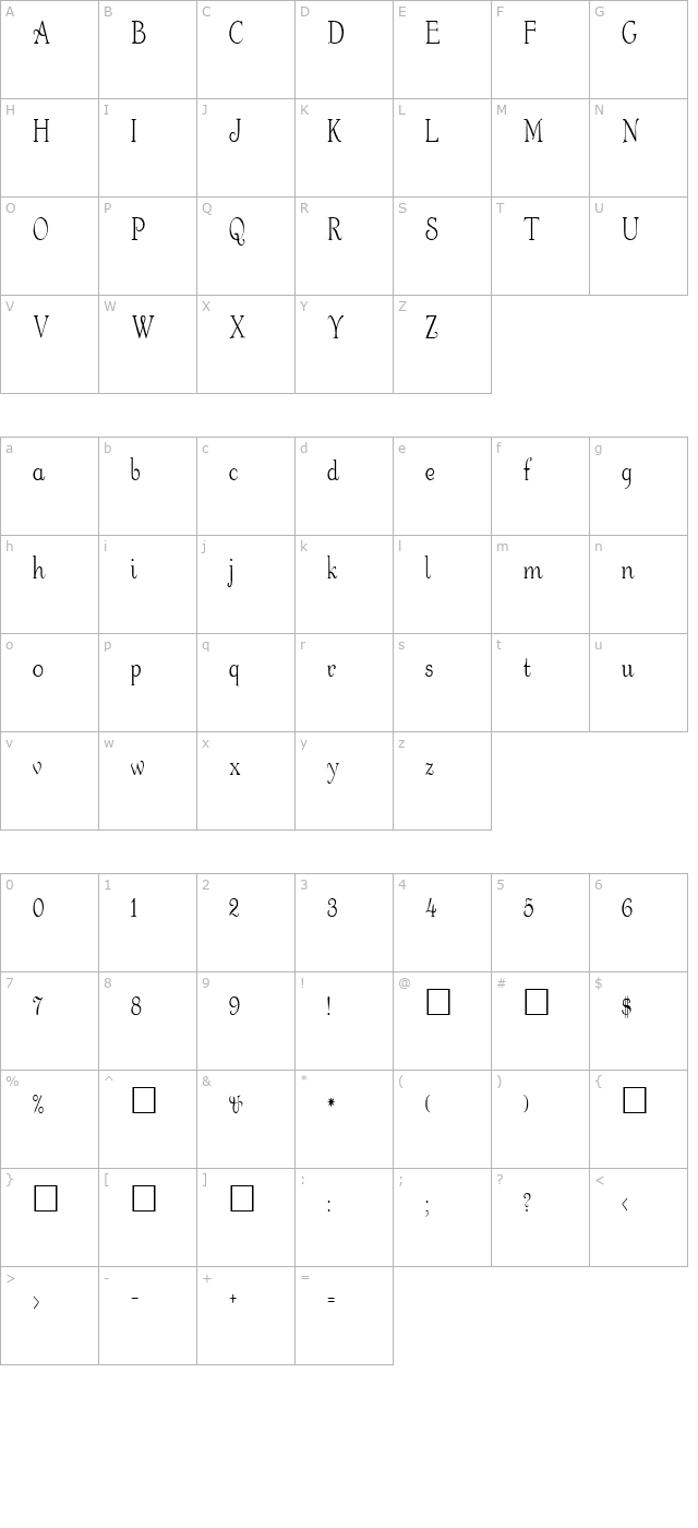fz-roman-16-cond character map