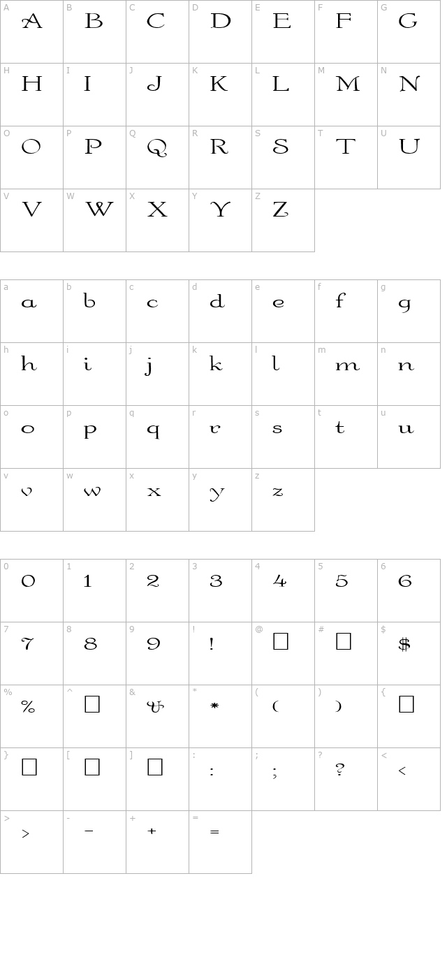 fz-roman-16-ex character map