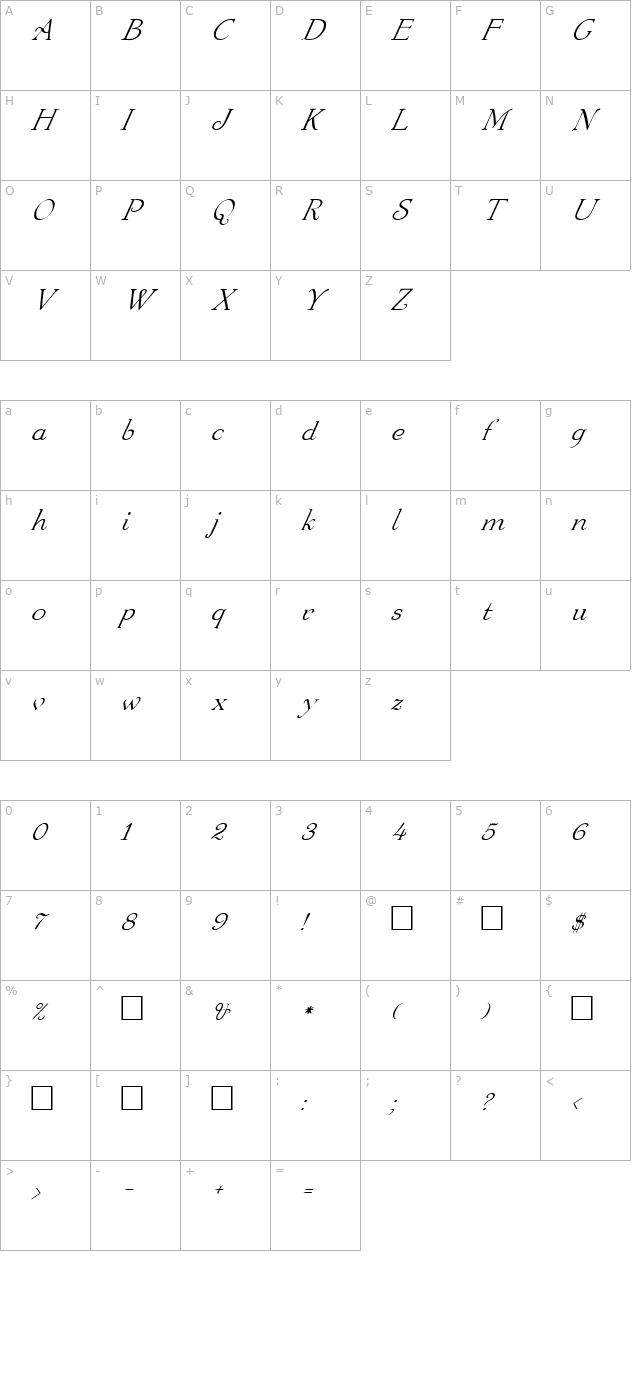 FZ ROMAN 16 ITALIC character map