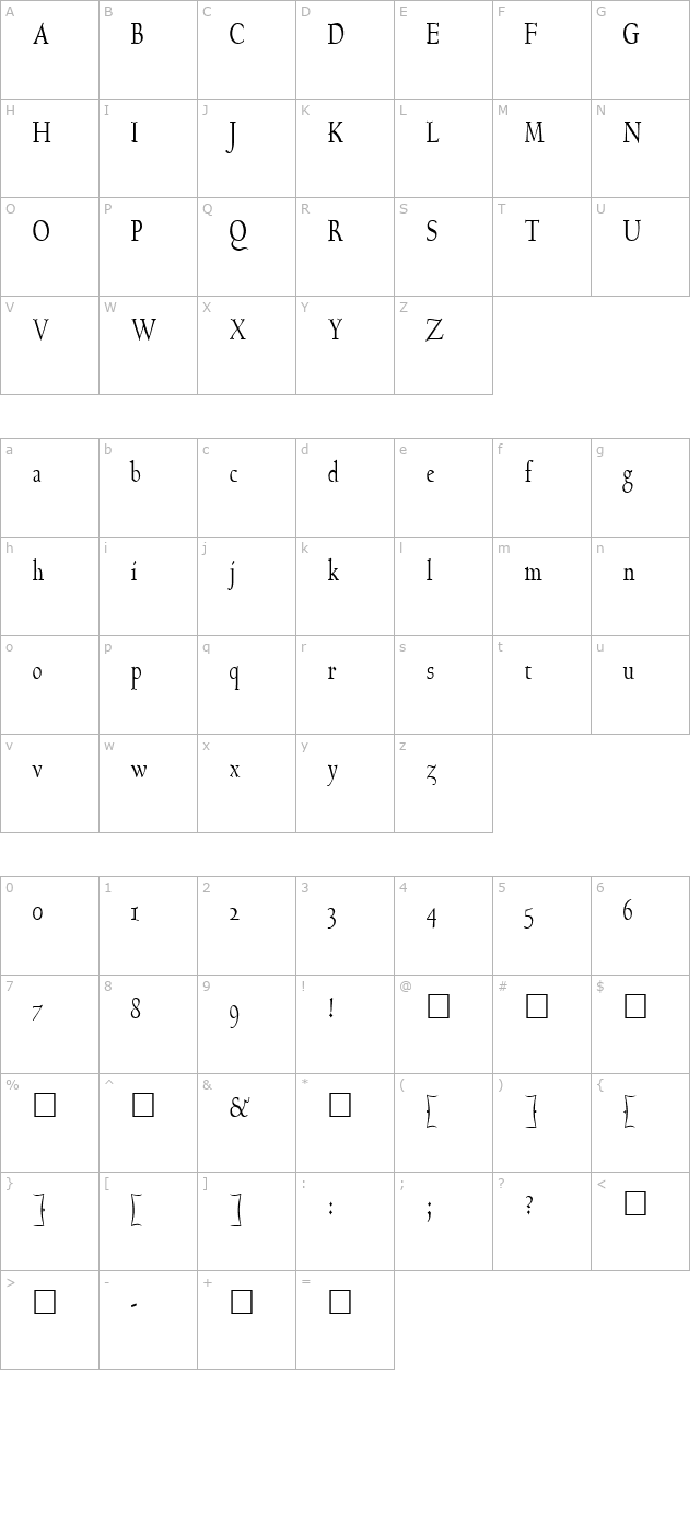 fz-roman-17-cond character map