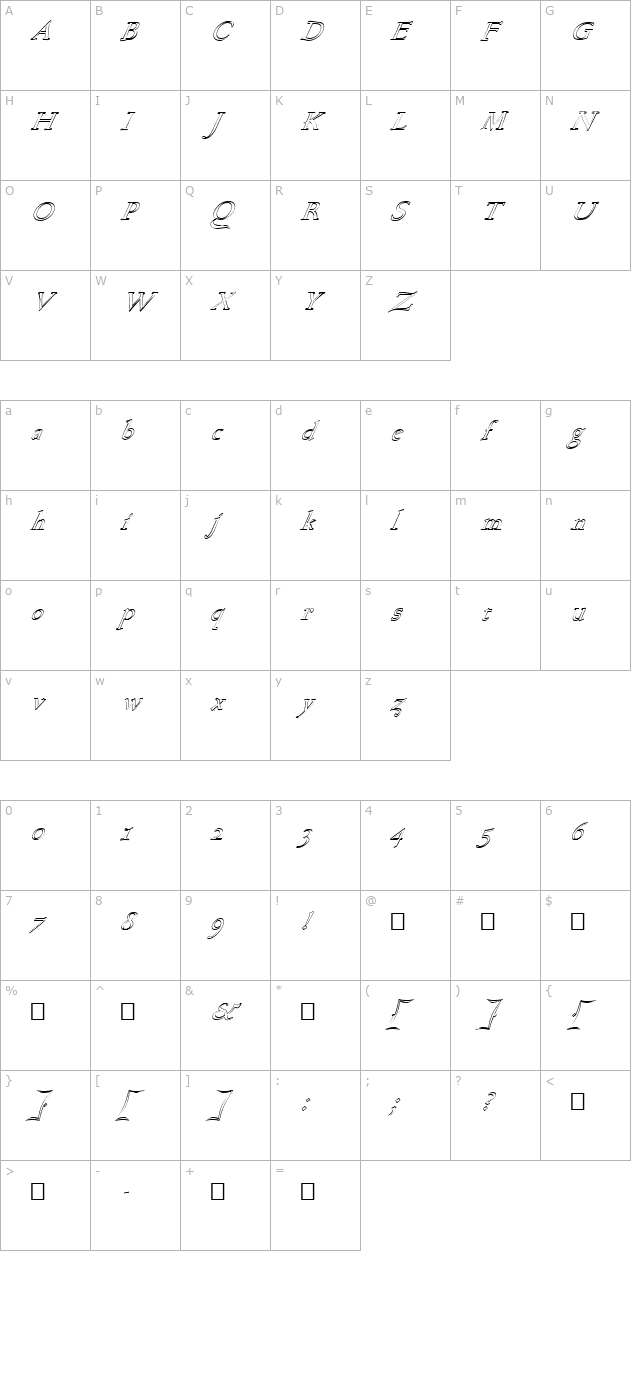 FZ ROMAN 17 HOLLOW ITALIC character map