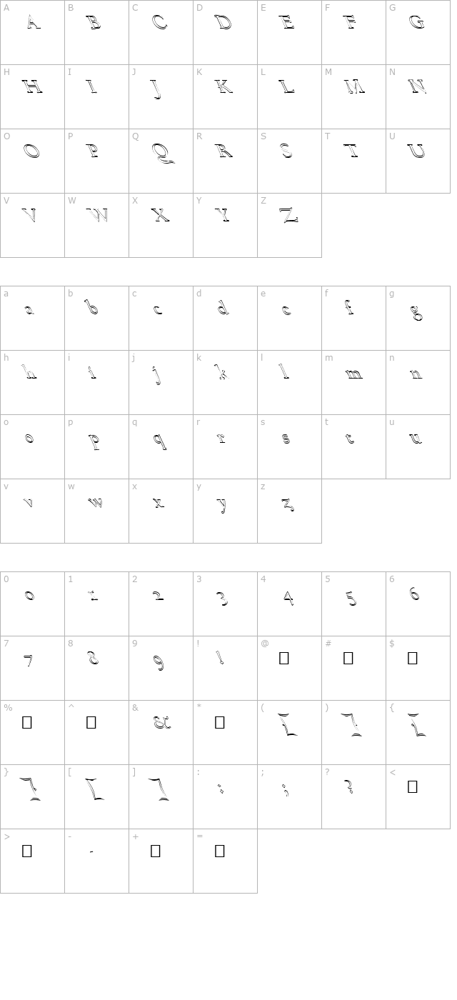 FZ ROMAN 17 HOLLOW LEFTY character map