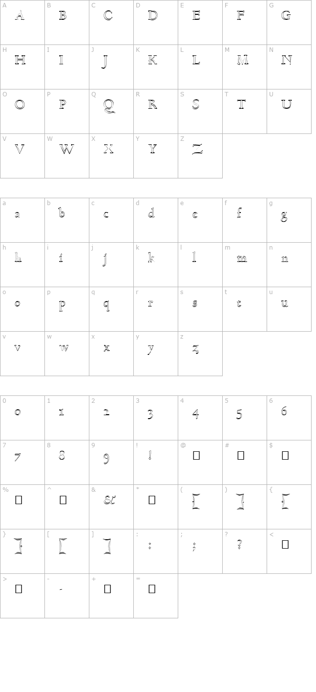 FZ ROMAN 17 HOLLOW character map