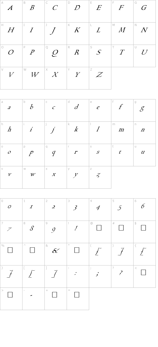 FZ ROMAN 17 ITALIC character map