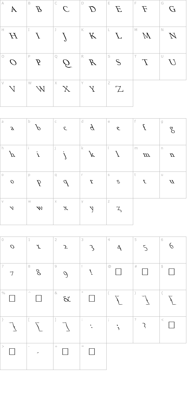 FZ ROMAN 17 LEFTY character map